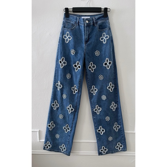 The Noli Shop Kaia Pearl High Rise Jeans Medium Blue